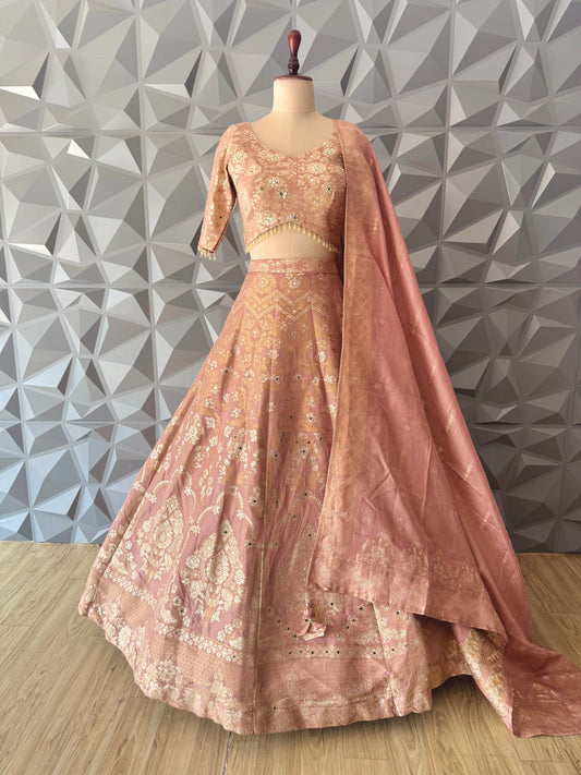 Rose Gold Banarasi Lehenga Set