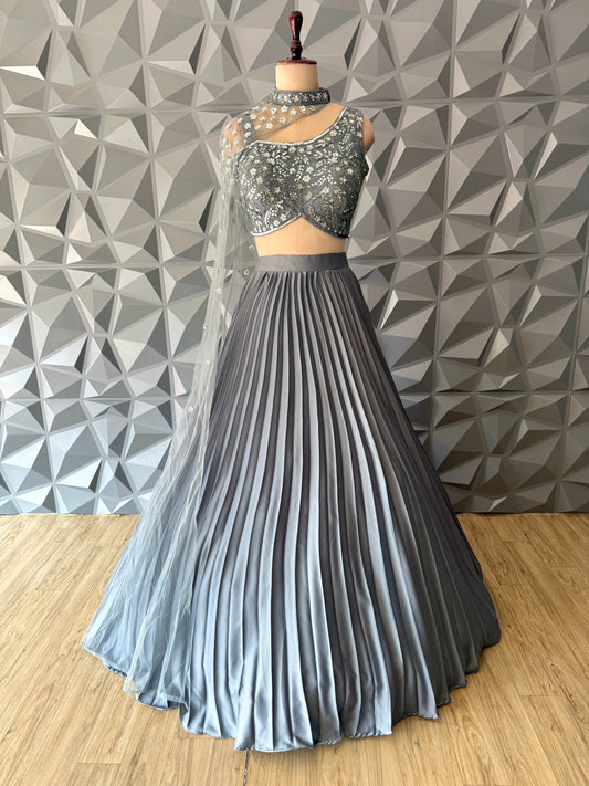 Silver Indo Western Lehenga Set