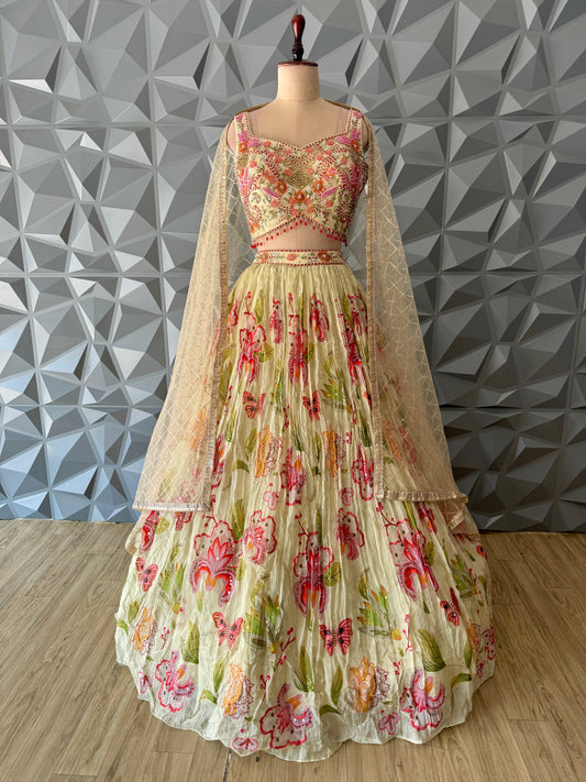 Cream Floral Lehenga Set