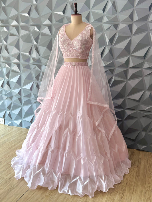 Baby Pink Glass Tissue Lehenga Set