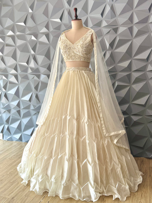 Cream Glass Tissue Lehenga Set